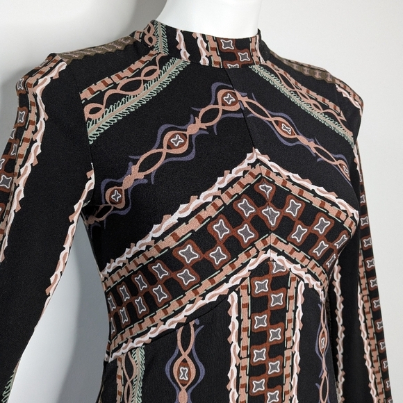 Free People Stella Black Brown Blue Long Sleeve Mini Dress XS - Picture 3 of 11